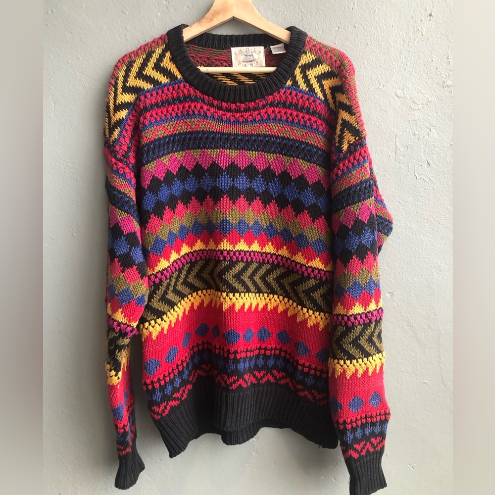 Vintage Eagle Pass Mens Sweater Size Large Multi Color